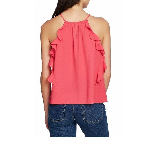 1.STATE Ruffle Trim Halter Top Bright Pink - Picture 2 of 2